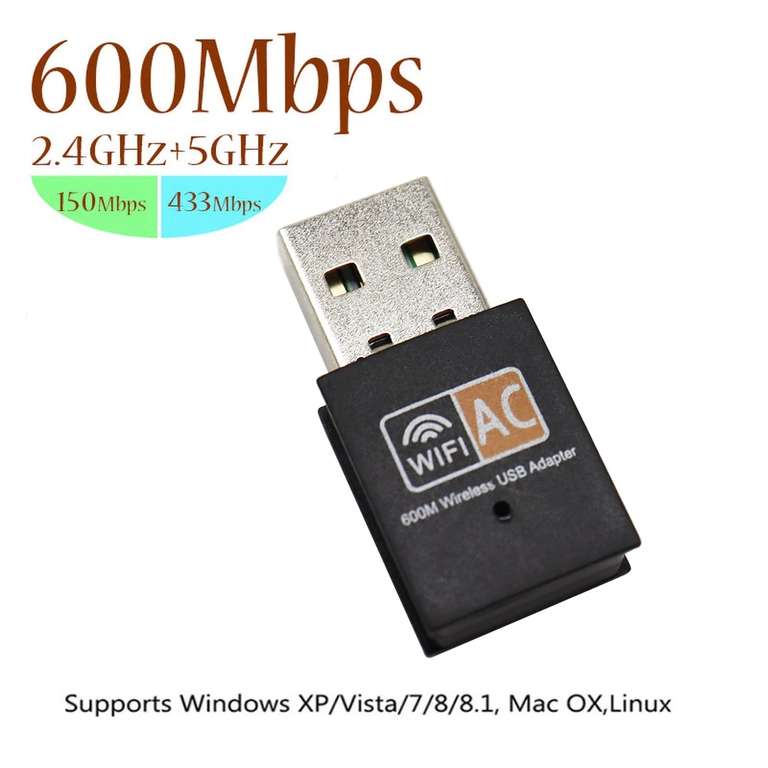 USB Wi-fi адаптер, 600 Мбит/с, 2,4 ГГц + 5 ГГц