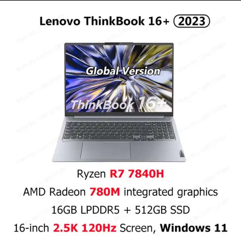 Ноутбук Thinkbook 16+, 16", IPS, 2560x1600, Ryzen R7 7840H, 16/512 gb, AMD Radeon 780M, windows 11