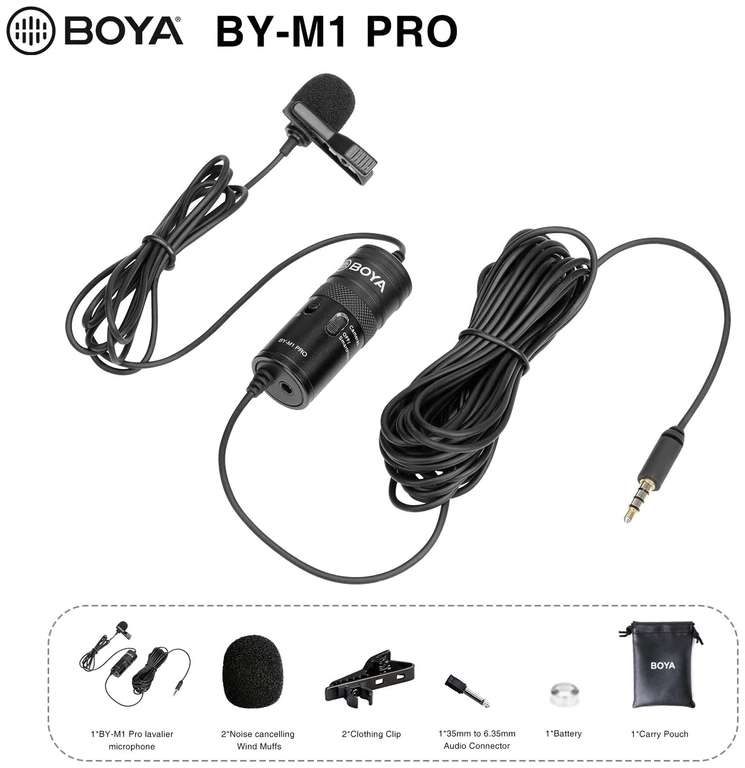 Микрофон петличный универсальный, Boya BY-M1 Pro, Черный