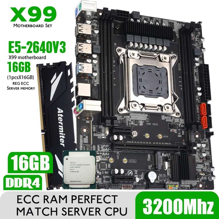 Комплект материнской платы Atermiter X99 D4 DDR4 с процессором Xeon E5 2640 V3 LGA2011-3