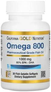 3 шт. х БАД California Gold Nutrition Omega 800 Fish Oil 1000 мг, 30 шт. (213₽ за уп. при покупке по акции 3=2 + промокод)