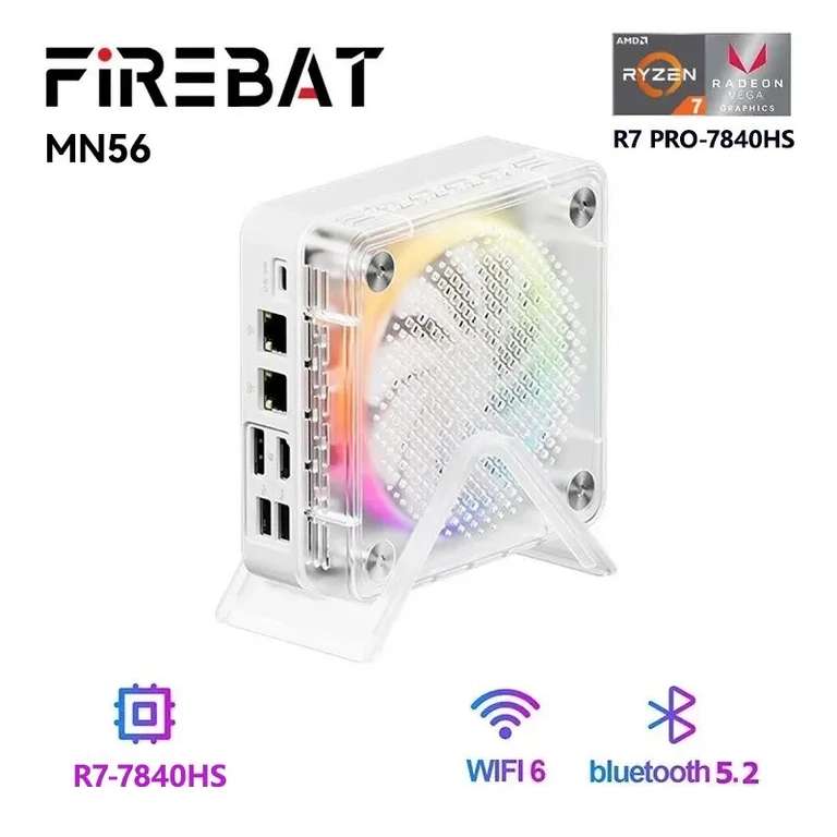 Мини-ПК FIREBAT MN56 (AMD Ryzen 7 7840HS, RAM 16 ГБ, SSD 512 ГБ, AMD Radeon 780M, USB4, Windows 11 Pro), из-за рубежа + пошлина ≈ 2600₽