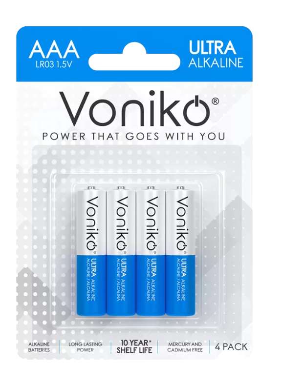 Батарейки Voniko Ultra алкалиновые, AAA, 4 шт + возврат до 32-45 бонусов