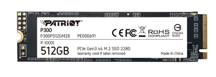 SSD диск PATRIOT P300 M.2 2280 512Гб PCI-E 3.0x4 NVMe NAND 3D (P300P512GM28)