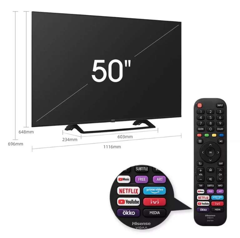 Телевизор 50" Hisense 4K Smart TV 50A7300F (Цена достигается применением купона продавца на 12401₽)