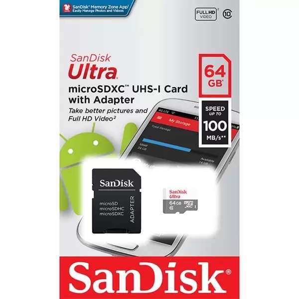 Карта памяти SanDisk Ultra microSD UHS-I Class 10 64GB с адаптером + [Другие флеш накопители в описании]