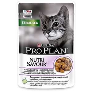 Корм влажный для кошек PRO PLAN Nutri Savour 85г с индейкой в желе при стерилизации и кастрации пауч 26 упаковок (43,7₽ за 1 шт)