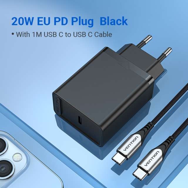 Зарядное устройство Vention PD 20 Вт (PD3.0/FCP/QC4.0) + кабель USB Type-C