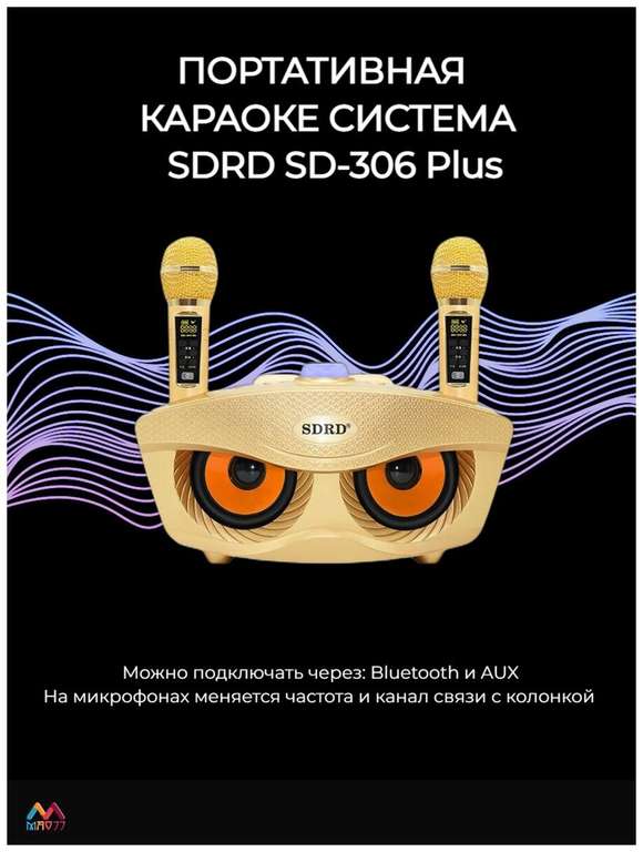 SDRD SD-306 Plus - bluetooth колонка-караоке с беспроводными микрофонами