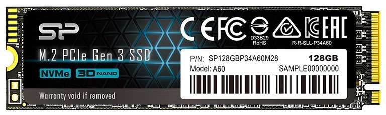SSD накопитель SILICON POWER SP128GBP34A60M28 128Гб 2280 PCI-E