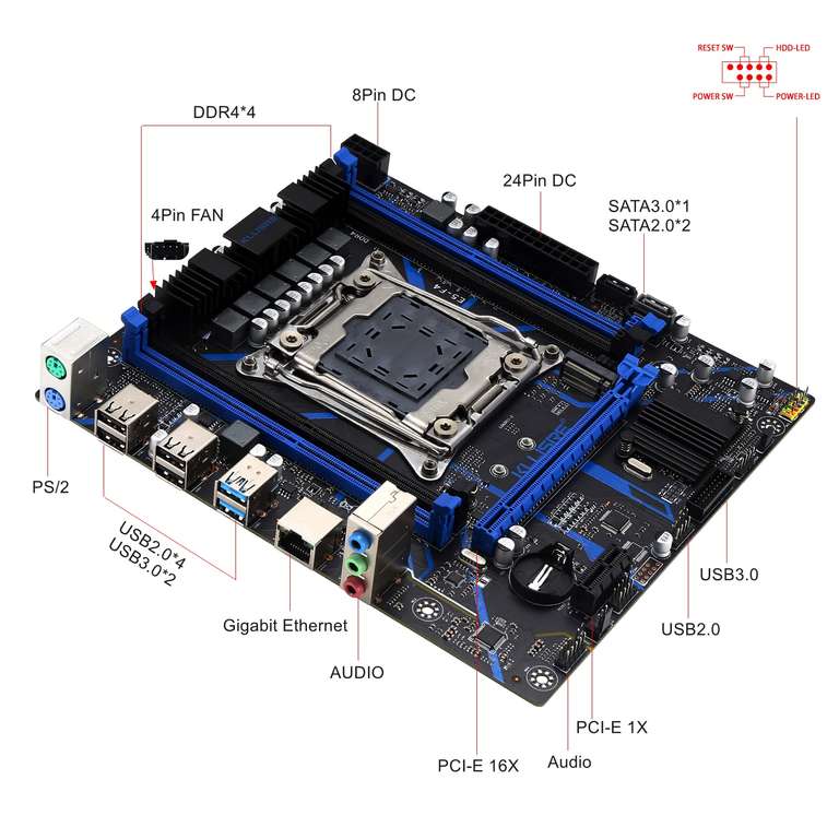 Комплект Kllisre X99, LGA 2011-3 Xeon 2640 V3 DDR4 16 Гб (2 шт. по 8 ГБ) 2133 МГц ECC память