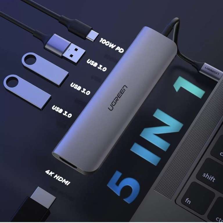 Ugreen USB-концентратор - 3xUSB, HDMI, PD