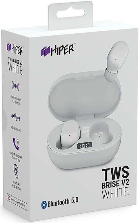 Наушники TWS HIPER Brise V2 (2.0, внутриканальные, 20 Гц - 20000 Гц, Bluetooth 5.0, USB Type-C, IP54)