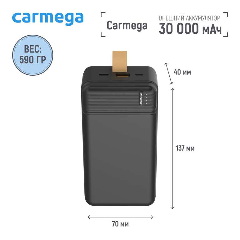 Внешний аккумулятор Carmega 30000mAh Charge PD30 black (CAR-PB-205-BK) + Подписка PREMIER 12 месяцев (с бонусами дешевле)