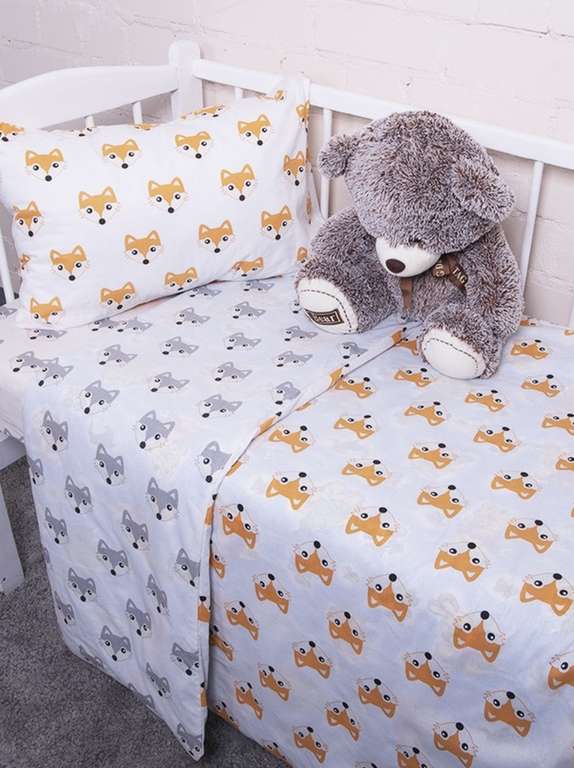 Детское постельное белье в кроватку с простыней на резинке Вселенная текстиля