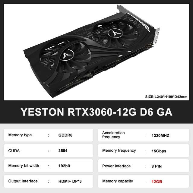 Видеокарта Yeston RTX 3060, 12GB
