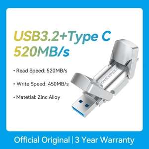 Скоростная флешка MOVESPEED USB 3.2, 256Гб (USB-A, Type C)