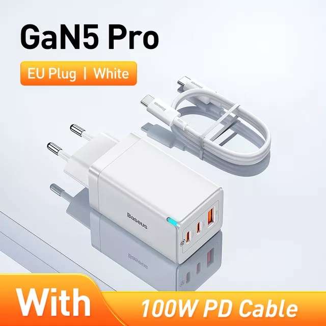 Устройство зарядное сетевое Baseus GaN Pro Fast Charger 2C+U, 65 Вт, PD 3.0 + кабель Type-C/Type-C, 100 Вт