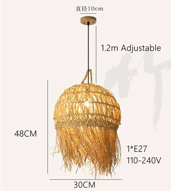 Подвесной светильник из натурального ротанга с бамбуковыми кисточками