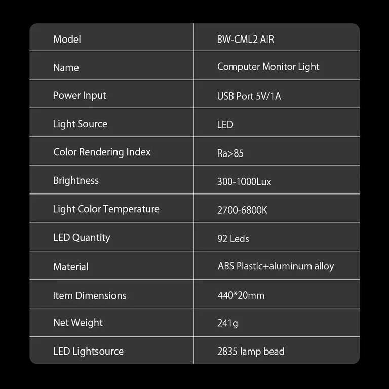Намониторный светильник BW-CML2 с регулируемой яркостью и цветовой температурой (из-за рубежа)