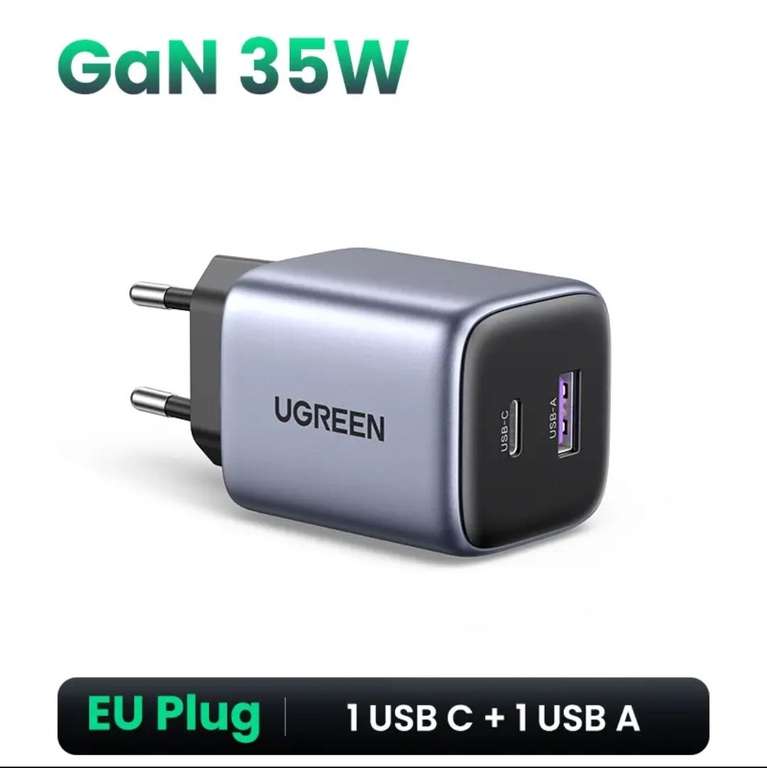 Зарядное устройство Ugreen GaN, 35 Вт, 1 порт USB-C, 1 порт USB-A