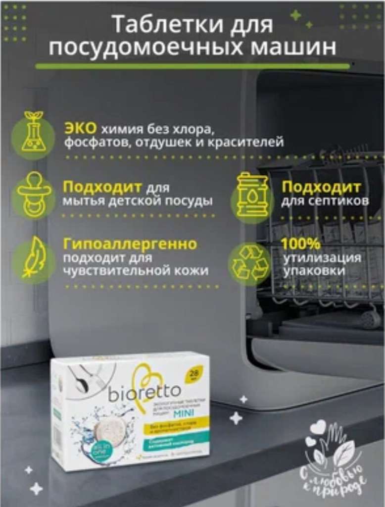 2=1 Таблетки для посудомоечной машины bioretto mini, 28 шт. х 2 упаковки