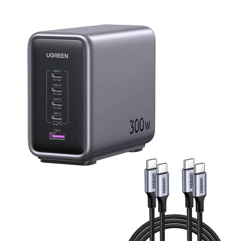Зарядное устройство Ugreen Nexode CD333 (300 Вт, 4 USB-C + 1 USB-A, PD 3.1)