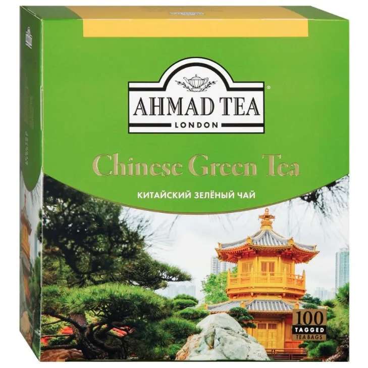 Чай в пакетиках зеленый Ahmad Tea Chinese Green Tea, 100 шт (при оплате картой OZON)