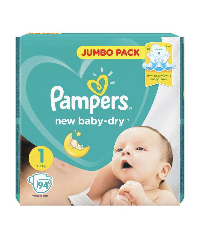 Подгузники Pampers New Baby-Dry для новорожденных 2-5 кг, 1 размер, 94 шт.