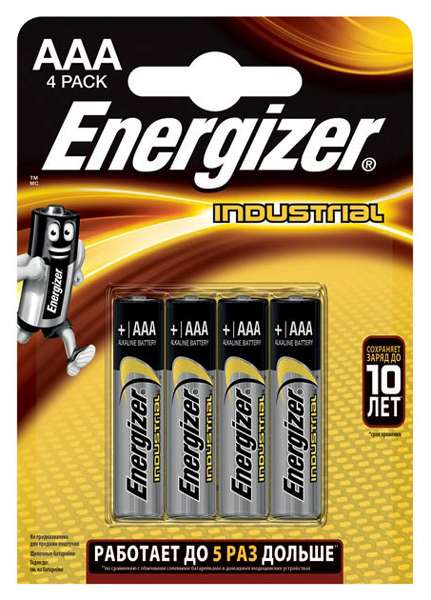 Батарейки Energizer Industrial щелочные AAA, 4 шт. (возврат 61 бонус)