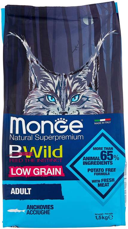 [не везде] Сухой корм Monge BWild Cat Anchovies для взрослых кошек с анчоусами 1.5кг
