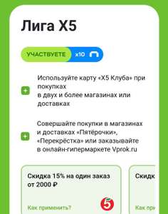 Скидка 15% от 2000₽ на любой заказ в Пятёрочке через приложение Перекрестка