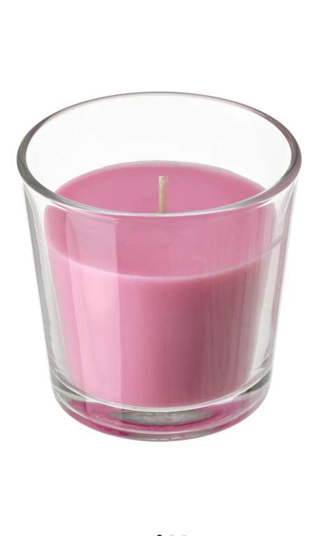 Свеча ИКЕА СИНЛИГ в стакане 7.5 см, вишня ярко-розовый 8 см хлопок фруктовый 7.5 см