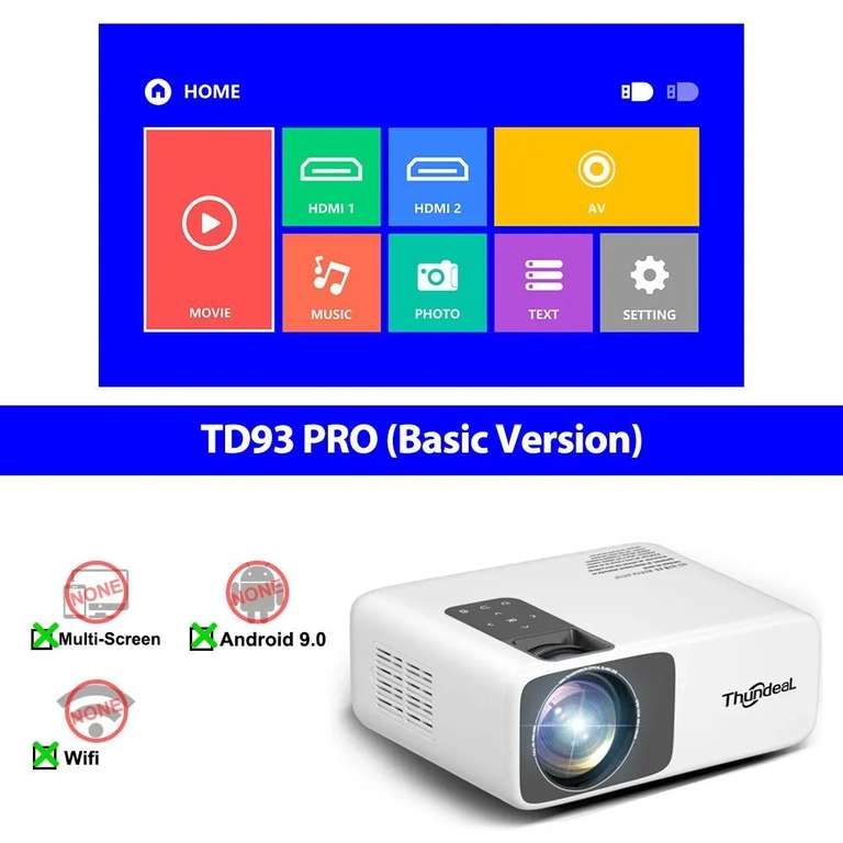 Портативный проектор TD93 Pro Basic, 1080P (из-за рубежа)