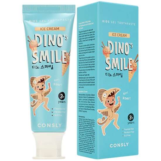 Детская гелевая зубная паста Consly Dino's smile c ксилитом и вкусом пломбира, 60 г (+ другие вкусы в описании)