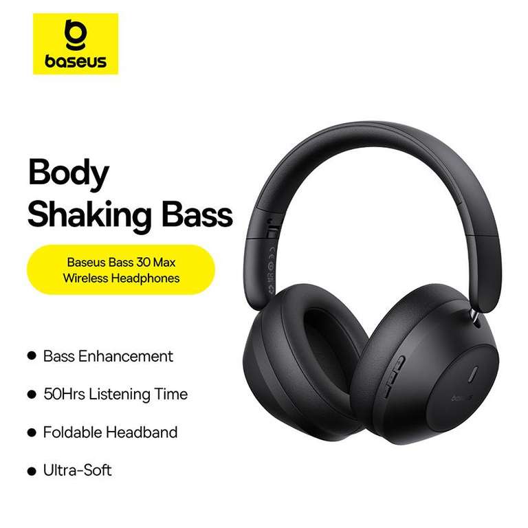Беспроводные наушники Baseus Bass 30 Max (50 часов, Bluetooth 5.3, черные и белые)