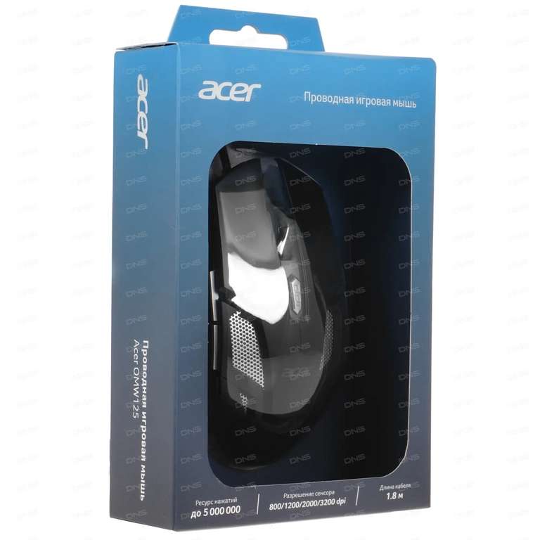 Мышь проводная Acer OMW125 (3200 dpi, подсветка, 6 кнопок, 1.8 м)
