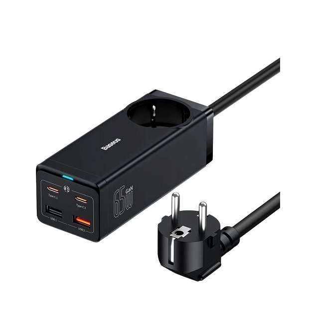 Зарядное устройство Baseus GaN Pro 65 Вт CCGAN65-1ACE (2xUSB-A, 2xUSB-C, евро-розетка) + кабель быстрой зарядки, 100 Вт за 2855₽