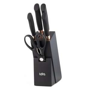 Набор ножей LARA LR05-55, 6 предметов: Подставка (сосна) +4 ножа (Soft touch, мед. больстер) +ножницы