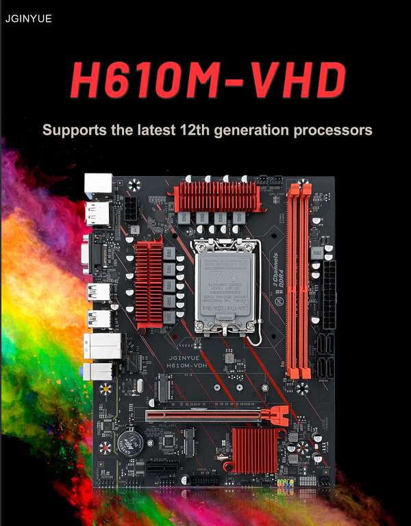Материнская плата JGINYUE H610M, LGA 1700, Поддержка Intel Core i3/i5/i7/i9, 12-й процессор, двухканальный DDR4, 1000M Lan