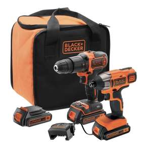 Набор Black+Decker дрель-шуруповёрт и винтоверт BCK21S2S-QW, 2х1,5 Ач в сумке