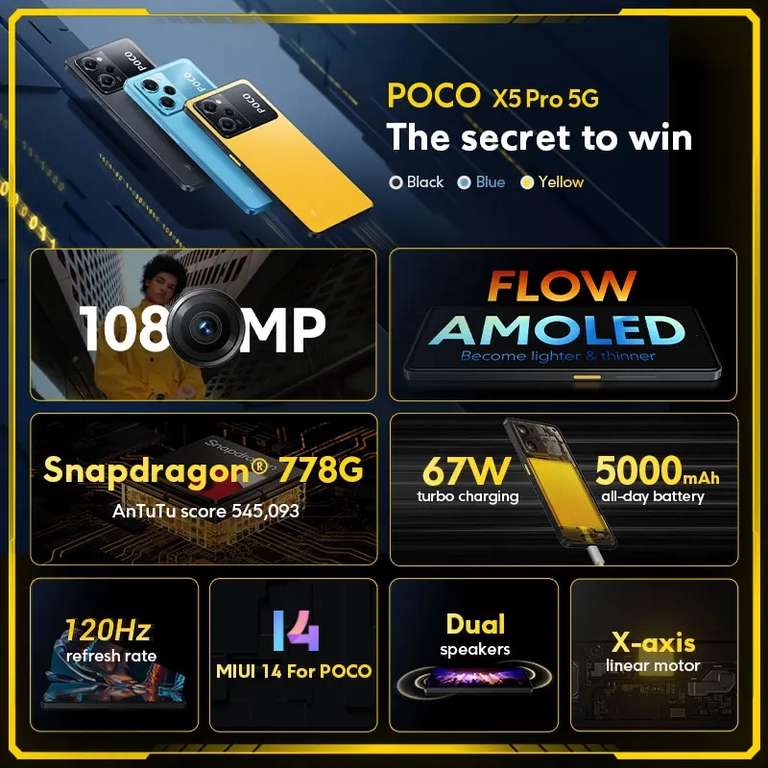 [11.11] Смартфон POCO X5 Pro 5G, 8/256 ГБ (Snapdragon 778G, 6.67", AMOLED, FullHD+, 120 Гц)