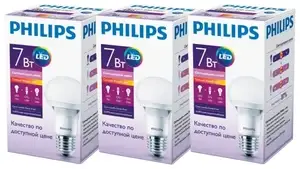 Упаковка светодиодных ламп 3 шт Philips, E27, 7 Вт, 3000 К временно со скидкой -60%