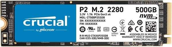 SSD накопитель Crucial P2 500 GB, M.2, PCIe NVMe