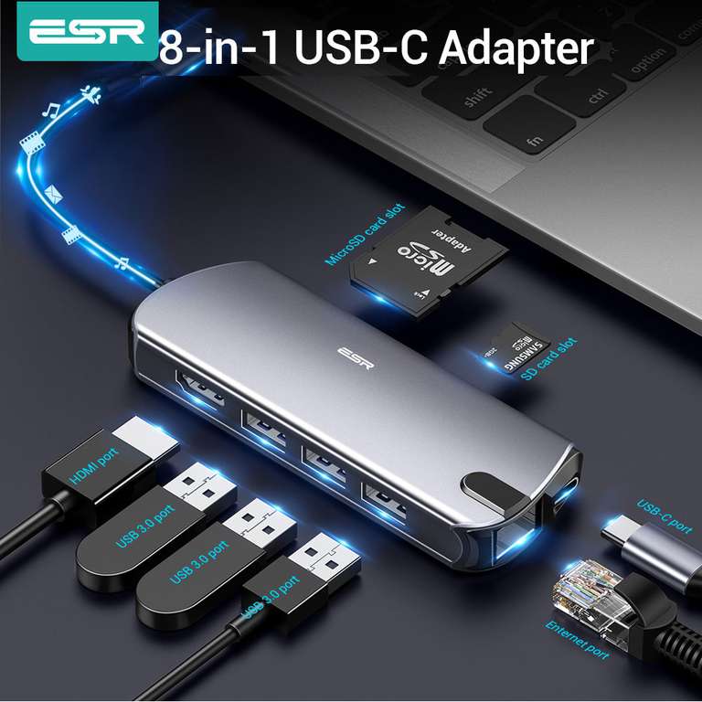 Хаб USB 3.0 ESR - 8 в 1