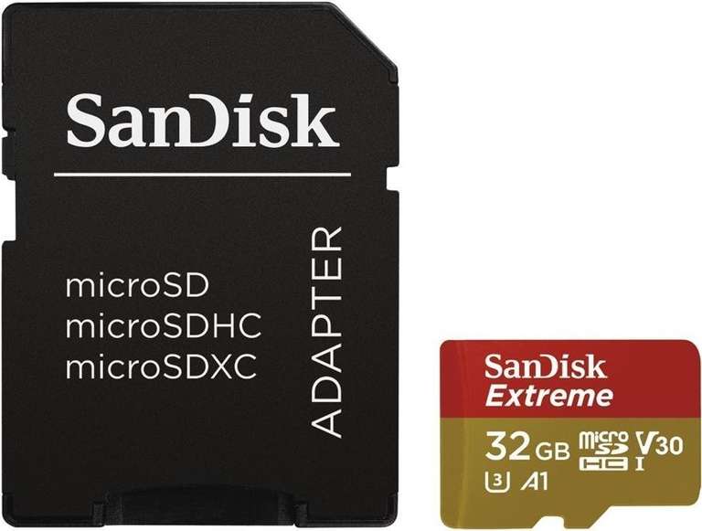 Карта памяти MicroSDHC SanDisk Extreme 32Gb Class10 с адаптером UHS-I U3 90MB/s Red-Gold