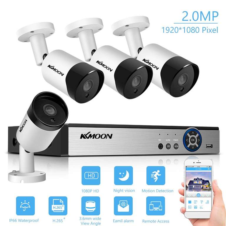 Домашнее видеонаблюдение (рекордер + 4 камеры 2MP) Kkmoon