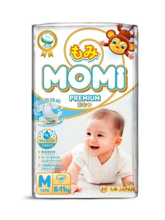 Подгузники Momi Premium, 6-11 кг, размер M, 60 шт