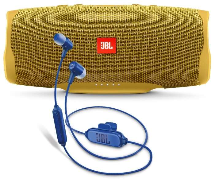 Портативная акустика JBL Charge 4 + наушники E25BT mustard yellow/blue