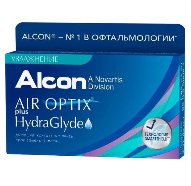 [Цена зависит от города] Контактные линзы Air Optix (Alcon) Plus HydraGlyde (6 линз) R 8,6 D -1